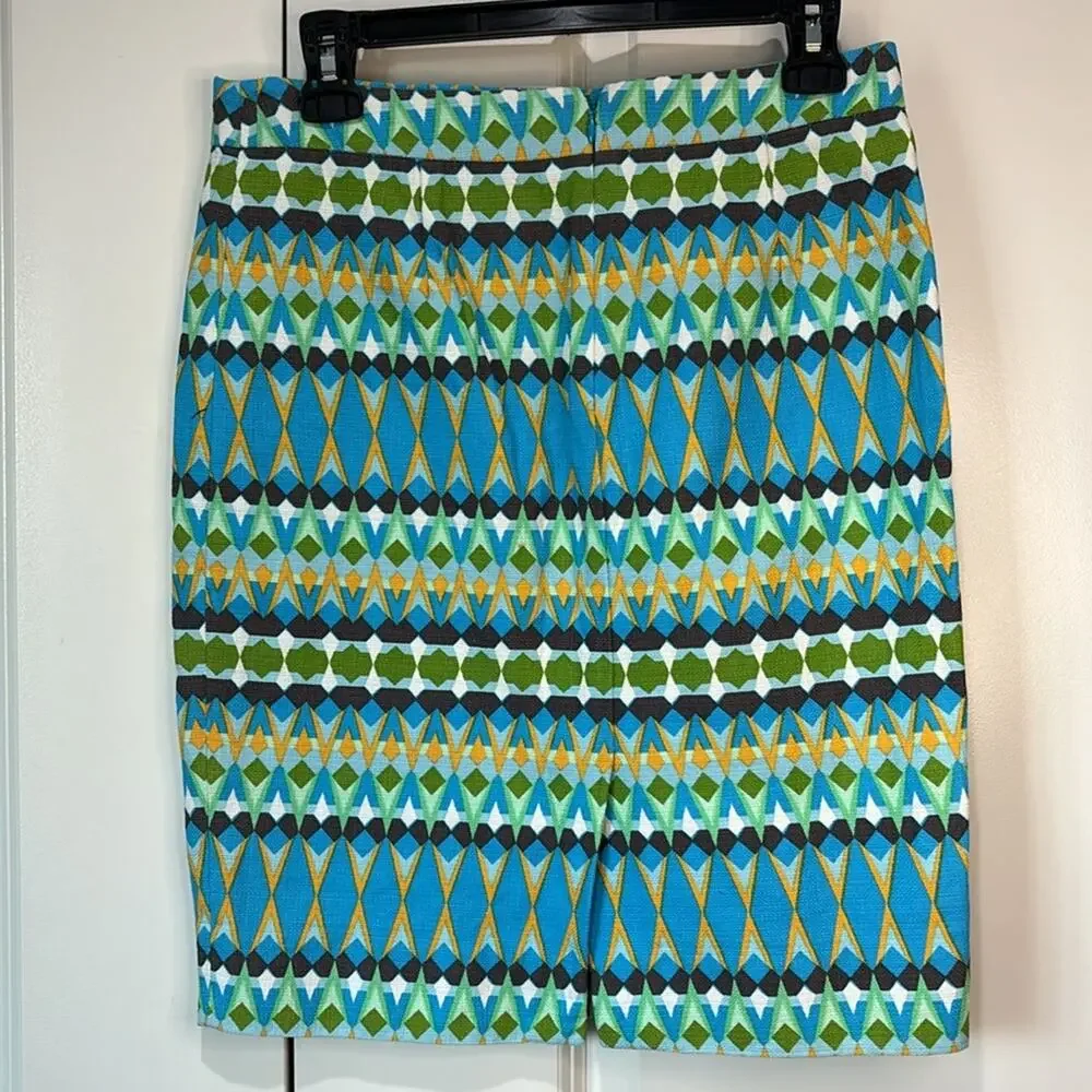 J. Crew The Pencil Skirt Tribal Geometric Pattern Size 2